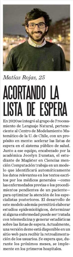 Nota en El Mercurio sobre Matías Rojas